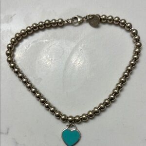 Silver Beaded Bracelet with Turquoise Heart Charm